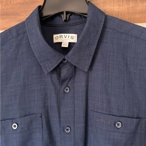Orvis Men's Tech Chambray Work Shirt in Navy Slim Fit | Size XL